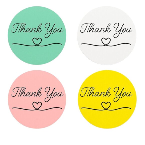 100-Pack 2x2" Round Thank You Stickers | 2" Black Text Heart Squiggle Design - Picture 1 of 4